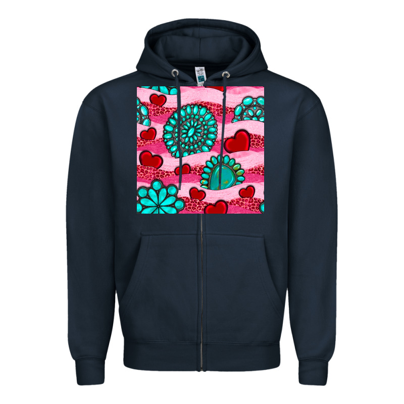 Valentines Day Turquoise Gemstone  And Hearts Zipper Hoodie by BundleAndBundleShop | Teevron