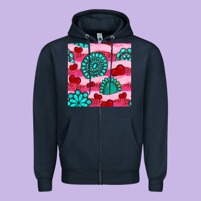 Valentines Day Turquoise Gemstone  And Hearts Zipper Hoodie Designed By Bundleandbundleshop