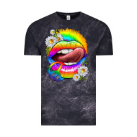 Cloud Black rainbow lips with daisies Vintage Tee - texasbilliewilder
