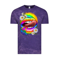 Cloud Purple rainbow lips with daisies Vintage Tee - texasbilliewilder