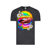 Vintage Black rainbow lips with daisies Vintage Tee - texasbilliewilder