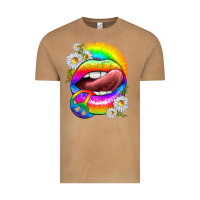 Rainbow Lips With Daisies Vintage Tee | Teevron