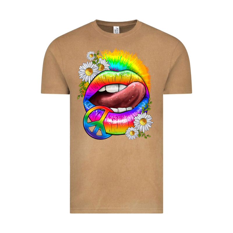 Rainbow Lips With Daisies Vintage Tee by texasbilliewilder | Teevron