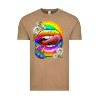 Vintage Coffee rainbow lips with daisies Vintage Tee - texasbilliewilder