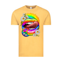Vintage Mustard rainbow lips with daisies Vintage Tee - texasbilliewilder