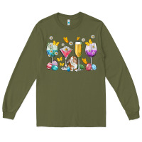 Army Green Easter wine glasses Easter Day Long Sleeve Tee - Neo Western