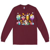 Burgundy Easter wine glasses Easter Day Long Sleeve Tee - Neo Western