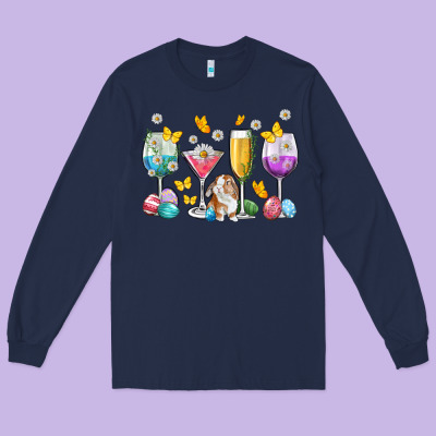 Easter Wine Glasses Easter Day Long Sleeve Tee Designed By Neo Western