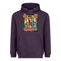 Plum lady of guadalupe portrait Heavyweight Hoodie - BarkalooDesign