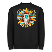 Black Western bull skull sunflower Heavyweight Sweatshirt - MaliasSmallBusiness