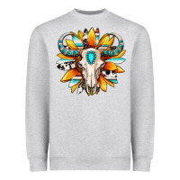 Heather Grey Western bull skull sunflower Heavyweight Sweatshirt - MaliasSmallBusiness