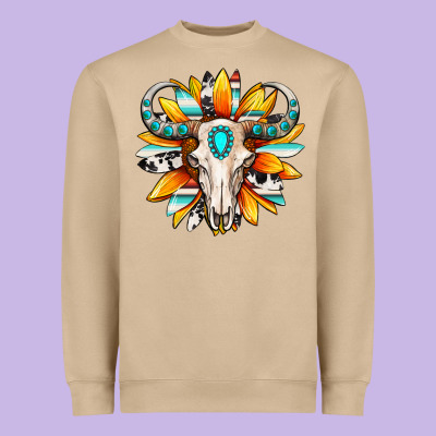 Heavyweight Sweatshirt Western bull skull sunflower