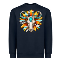 Navy Western bull skull sunflower Heavyweight Sweatshirt - MaliasSmallBusiness