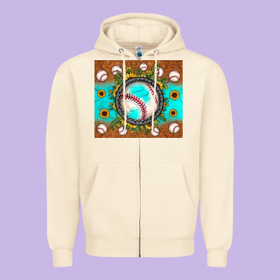 Baseball Turquoise Sunflower Zipper Hoodie Designed By Jahusdesignshop