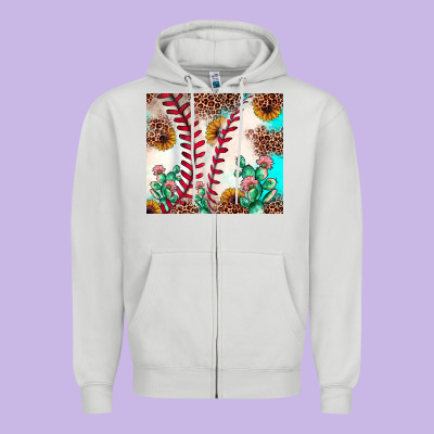 Baseball Leopard Turquoise Cactus Sunflower Zipper Hoodie Designed By Jahusdesignshop