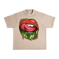 French Oak watermelon lips with leopard Urban Heavy Tee - texasbilliewilder