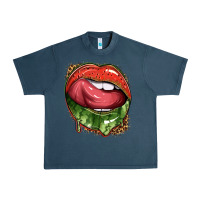 Midnight Navy watermelon lips with leopard Urban Heavy Tee - texasbilliewilder