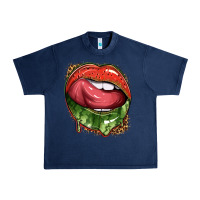Navy watermelon lips with leopard Urban Heavy Tee - texasbilliewilder