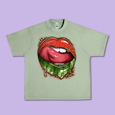 Watermelon Lips With Leopard Urban Heavy Tee Designed By Texasbilliewilder