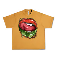 Peanut Butter watermelon lips with leopard Urban Heavy Tee - texasbilliewilder