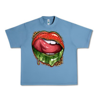 Pebble Blue watermelon lips with leopard Urban Heavy Tee - texasbilliewilder