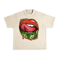 Sandshell watermelon lips with leopard Urban Heavy Tee - texasbilliewilder