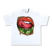 White watermelon lips with leopard Urban Heavy Tee - texasbilliewilder