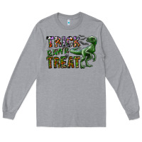Heather Grey Trick RAWR Treat Long Sleeve Tee - CowhideDigitalArt