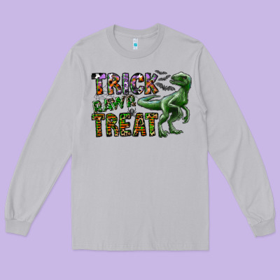 Trick Rawr Treat Long Sleeve Tee Designed By Cowhidedigitalart