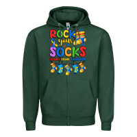 Sports Green rock your  world down syndrome Zipper Hoodie - Artiststas