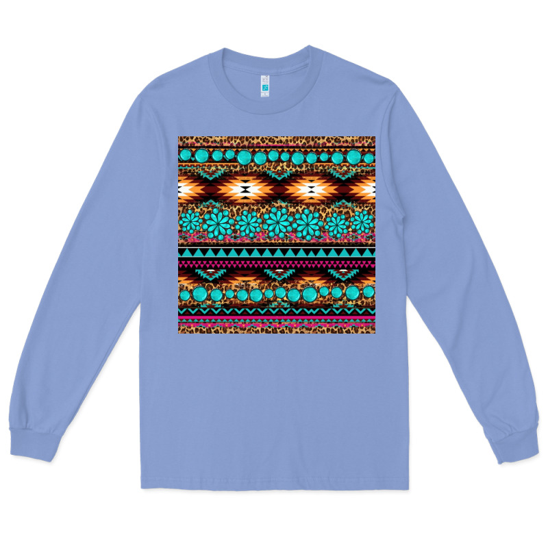Aztec Turquoise Gemstone Seamless Pattern Long Sleeve Tee by HRA Design Shop | Teevron