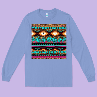 Aztec Turquoise Gemstone Seamless Pattern Long Sleeve Tee Designed By Hra Design Shop