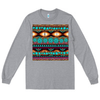 Heather Grey aztec turquoise gemstone seamless pattern Long Sleeve Tee - HRA Design Shop