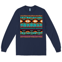 Navy aztec turquoise gemstone seamless pattern Long Sleeve Tee - HRA Design Shop