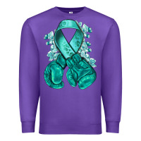 Purple teal ribbon with boxing gloves Premium Sweatshirt - NancyCooperArtShop