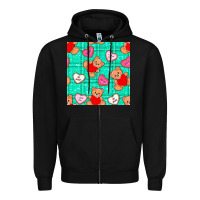 Black valentines day teddy bears and cookies seamless pattern Zipper Hoodie - BundleAndBundleShop