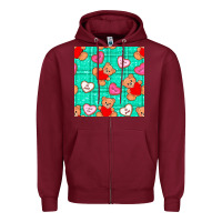 Burgundy valentines day teddy bears and cookies seamless pattern Zipper Hoodie - BundleAndBundleShop