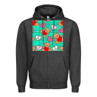 Charcoal Heather valentines day teddy bears and cookies seamless pattern Zipper Hoodie - BundleAndBundleShop