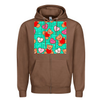 Chestnut valentines day teddy bears and cookies seamless pattern Zipper Hoodie - BundleAndBundleShop