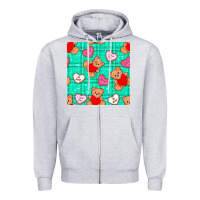 Heather Grey valentines day teddy bears and cookies seamless pattern Zipper Hoodie - BundleAndBundleShop