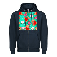 Navy valentines day teddy bears and cookies seamless pattern Zipper Hoodie - BundleAndBundleShop