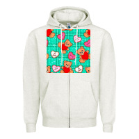 Oatmeal Heather valentines day teddy bears and cookies seamless pattern Zipper Hoodie - BundleAndBundleShop