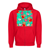 Red valentines day teddy bears and cookies seamless pattern Zipper Hoodie - BundleAndBundleShop