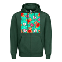 Sports Green valentines day teddy bears and cookies seamless pattern Zipper Hoodie - BundleAndBundleShop