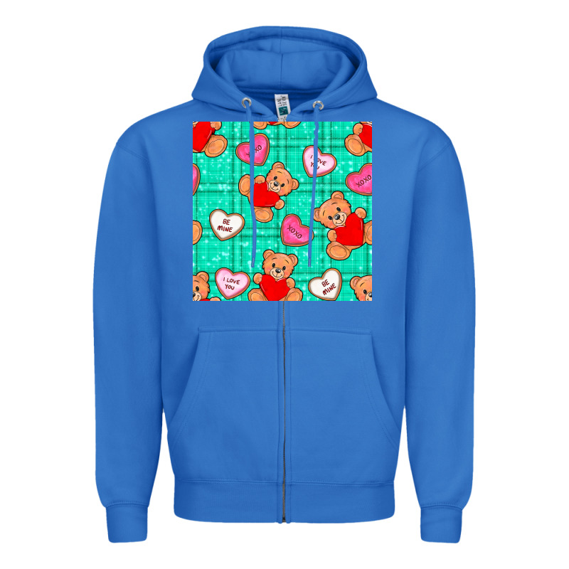 Valentines Day Teddy Bears And Cookies Seamless Pattern Zipper Hoodie by BundleAndBundleShop | Teevron