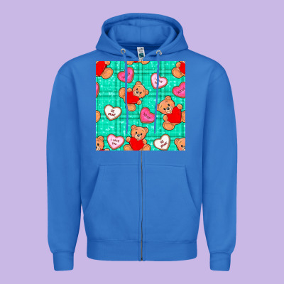 Valentines Day Teddy Bears And Cookies Seamless Pattern Zipper Hoodie Designed By Bundleandbundleshop