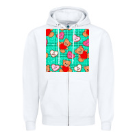 White valentines day teddy bears and cookies seamless pattern Zipper Hoodie - BundleAndBundleShop