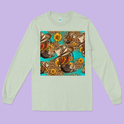 Western Boots And Hat Seamless Pattern Long Sleeve Tee Designed By Hra Design Shop