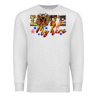 Oatmeal Heather Love My Hero Firefighter Premium Sweatshirt - LillyAllenDesigns