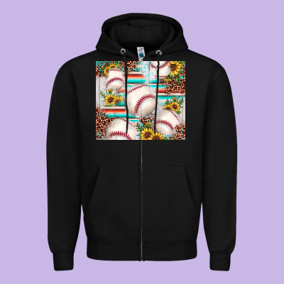 Baseball Leopard Sunflower Zipper Hoodie Designed By Jahusdesignshop